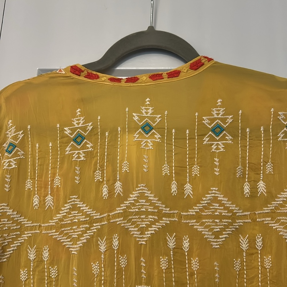 Johnny Was Gold Tie Front Blouse with Mandarin Collar - Picture 7 of 7